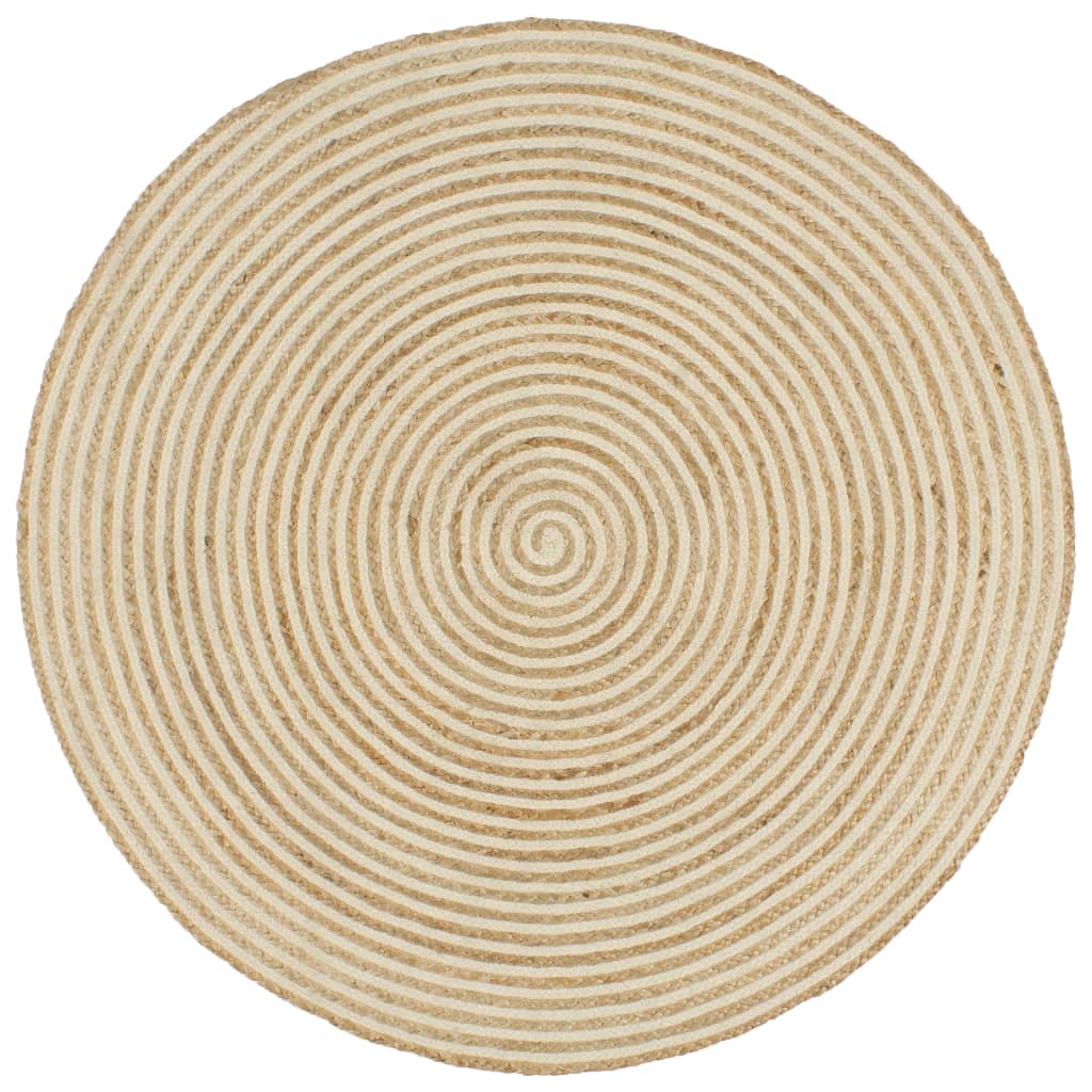 Alfombra De Yute Tejida A Mano Diseño Espiral Blanco 120 Cm / Vetonek_0