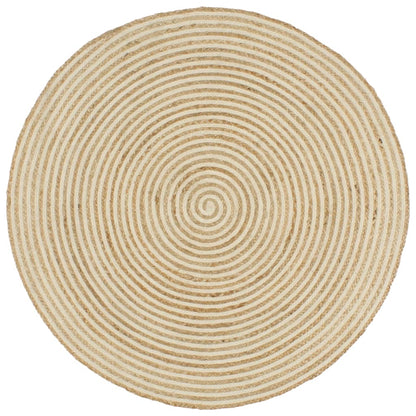 Alfombra De Yute Tejida A Mano Diseño Espiral Blanco 120 Cm / Vetonek_0
