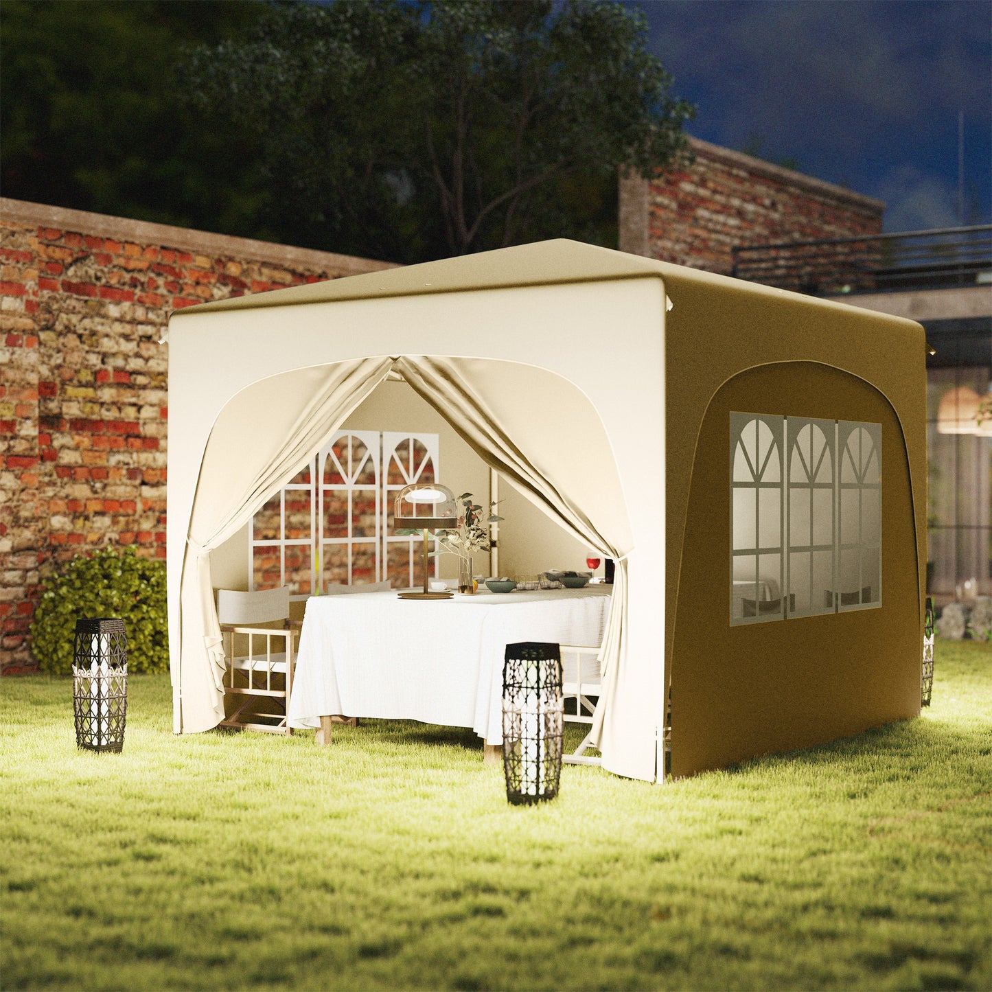 Outsunny Carpa Plegable Gazabo 3x3 M Con Paneles Laterales Upf50+ Arena_3