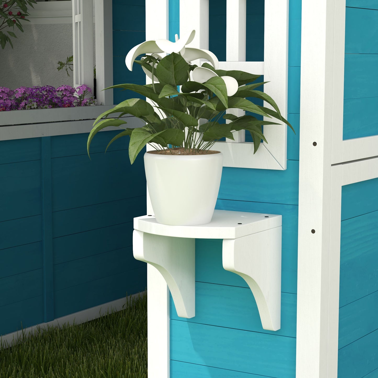 Outsunny Casa De Jardín Infantil Con Jardineras 114x126,4x135 Cm Azul_4