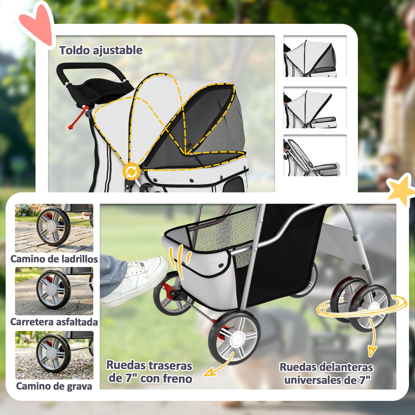 Pawhut Carrito Para Perros Plegable Con Cesta De Almacenaje 77x44x102 Cm Gris_5