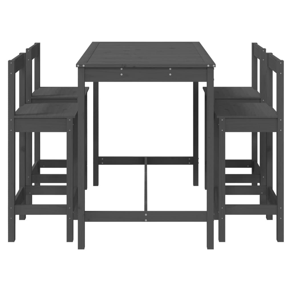 Vidaxl Set De Mesa Y Taburetes Altos Jardín 5 Piezas Madera Pino Gris_4