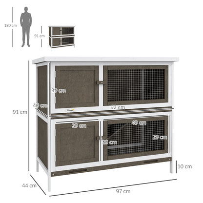 Pawhut Conejera De Madera 97x44x91 Cm Con Techo Asfáltico Puertas Con Pestillo_2