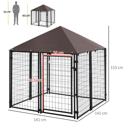 Pawhut Perrera De Exterior Con Techo 141x141x153 Cm Con Malla De Metal Y Puerta_2