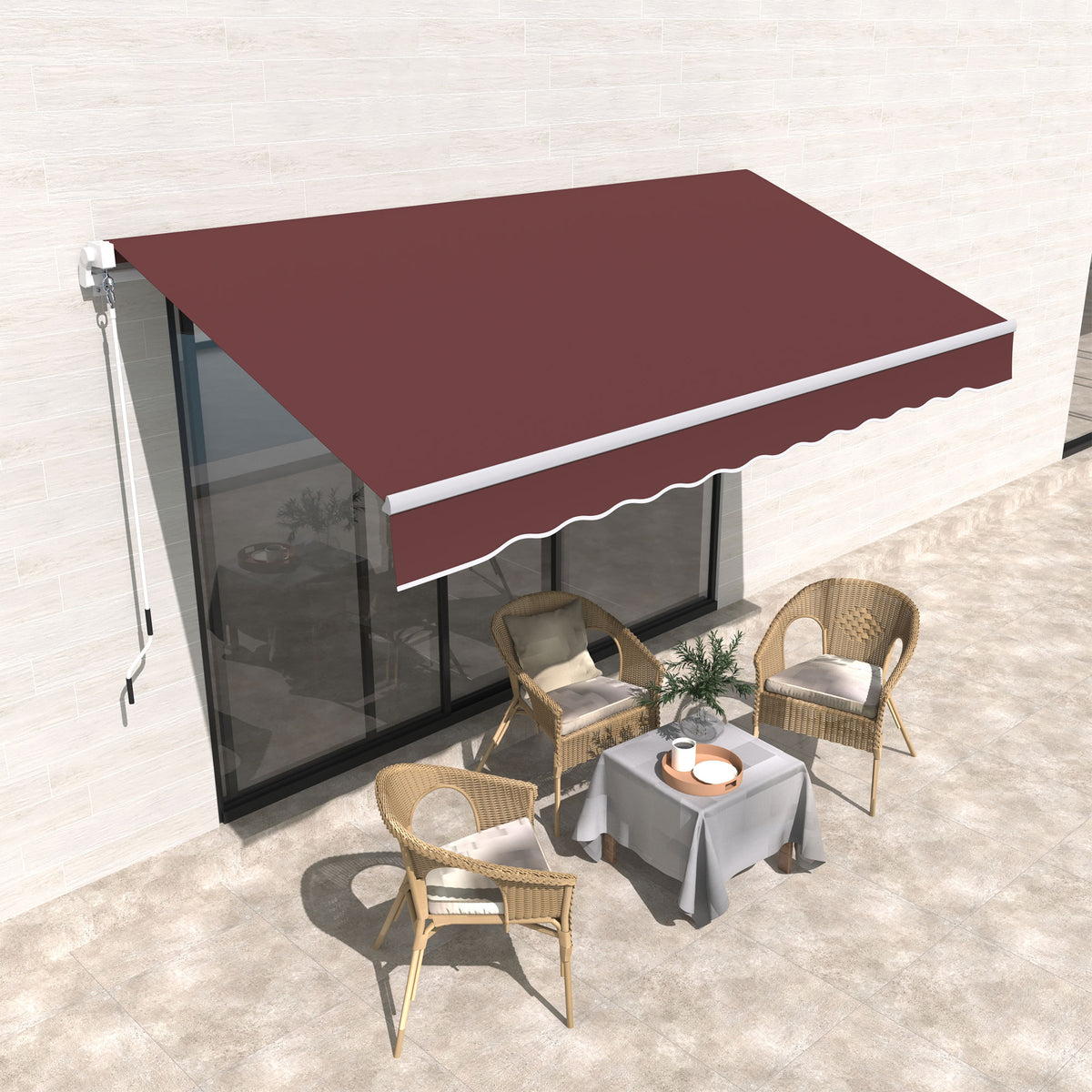Toldo Manual Retráctil Outsunny Aluminio, Poliéster Rojo Vino 350x250x148 Cm_1