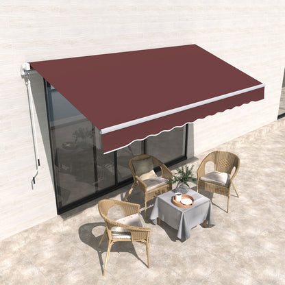 Toldo Manual Retráctil Outsunny Aluminio, Poliéster Rojo Vino 350x250x148 Cm_1