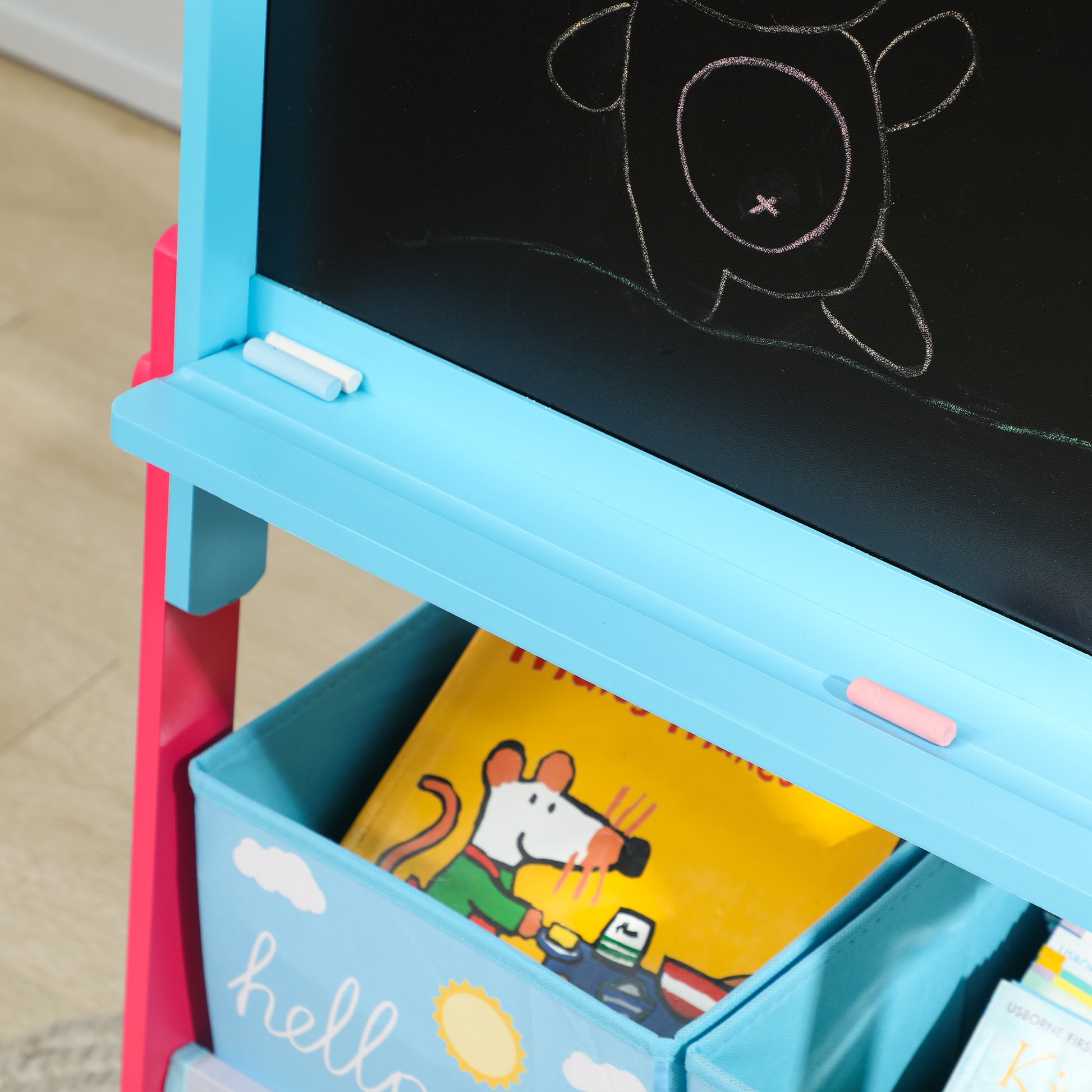 Aiyaplay Pizarra Infantil Caballete 2 En 1 Con 2 Cajas De Tela Azul_4