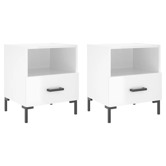 Mesita Noche 2 Uds Madera Ingeniería Blanco Brillo 40x35x47,5cm_0