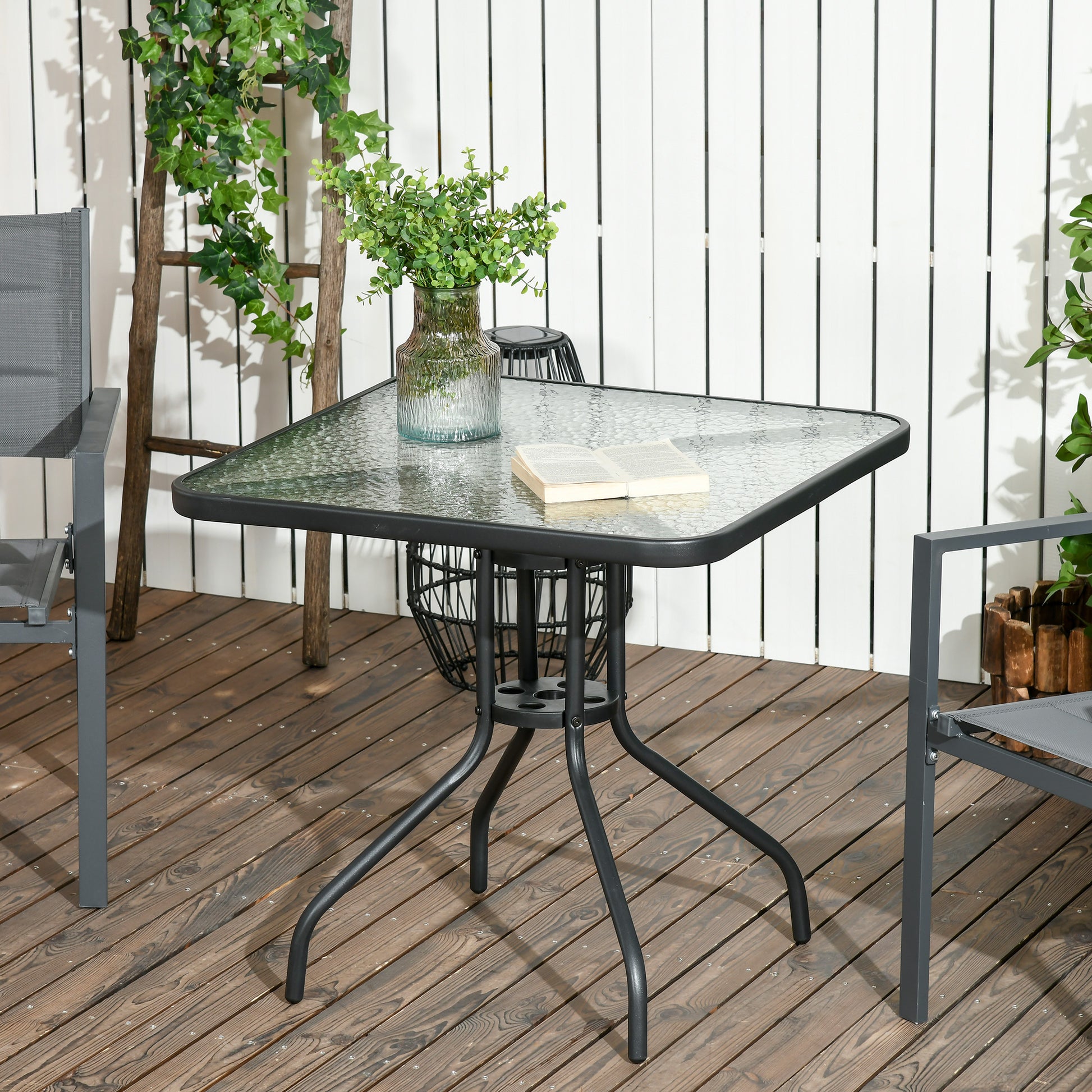 Outsunny Mesa De Jardín Cuadrada Con Agujero Para Sombrilla 76x76x72 Cm Negro_1