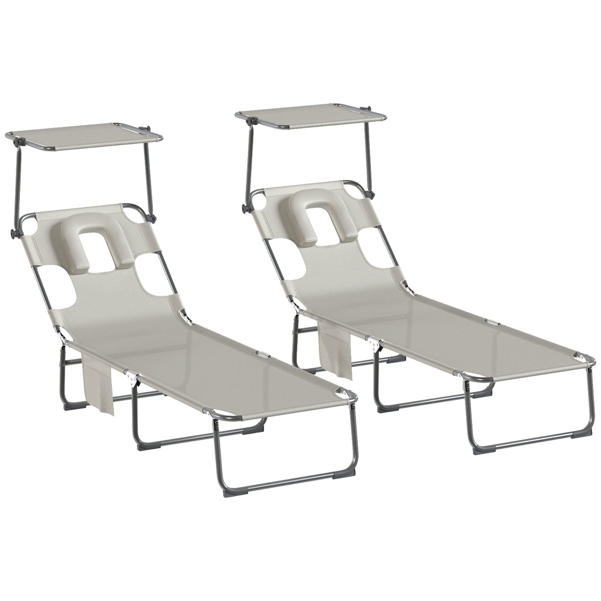 Outsunny Set De 2 Tumbonas Plegables Reclinables Con Dosel 360° Orificio Facial_3
