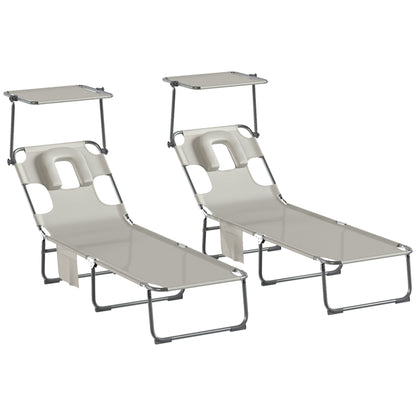 Outsunny Set De 2 Tumbonas Plegables Reclinables Con Dosel 360° Orificio Facial_3