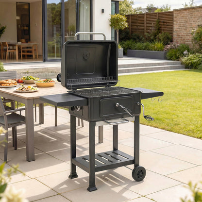 Outsunny Barbacoa De Carbón Con Gran Parrilla Bandeja Ajustable Estantes Ruedas_1