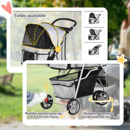 Pawhut Carrito Para Perros Plegable Con Cesta De Almacenaje 75x45x97 Cm Gris_5