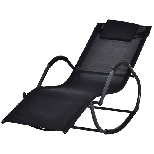 Outsunny Tumbona Para Jardín Mecedora Con Reposabrazos Para Exterior Negro_0