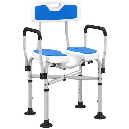 Silla De Ducha Homcom Hdpe, Aluminio Azul 53x41.5x91.5 Cm_0