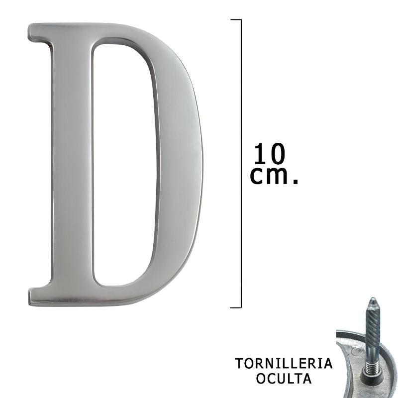 Letra Metal D Plateada Mate 10 Cm. Con Tornilleria Oculta (blister 1 Pieza)