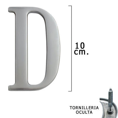 Letra Metal D Plateada Mate 10 Cm. Con Tornilleria Oculta (blister 1 Pieza)