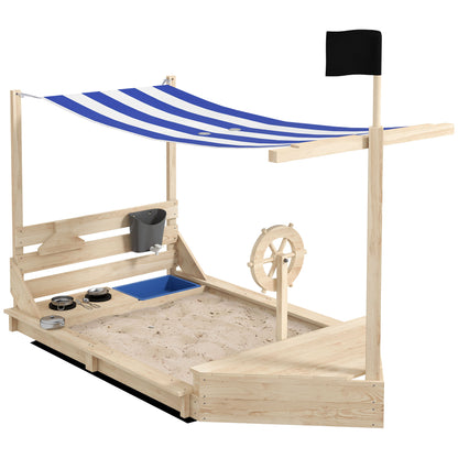 Outsunny Arenero Para Niños De Madera Con Toldo 180x103x144,5 Cm Natural_0