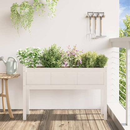 Jardinera Con Patas Madera Maciza De Pino Blanco 110x31x70 Cm_2