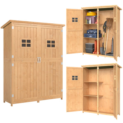 Outsunny Cobertizo De Madera Caseta Jardín Con Estantes 127,5x50x164 Cm Natural_0