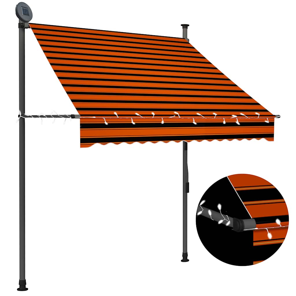 Toldo Manual Retráctil Con Led Naranja Y Marrón 150 Cm_1