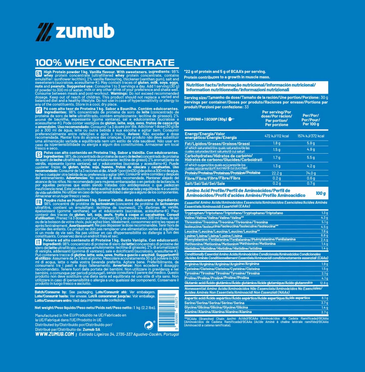 Zumub 100% Whey Concentrate 1kg - Vainilla_1