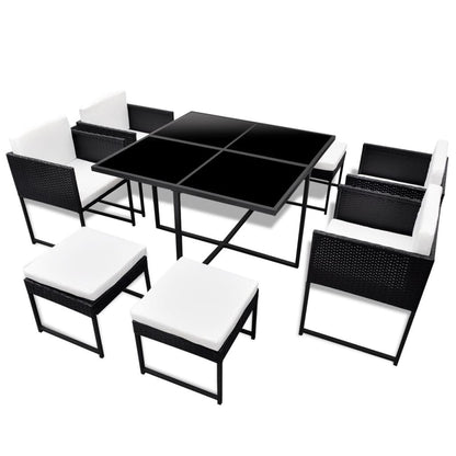 Vidaxl Set Comedor De Jardín 9 Piezas Y Cojines Ratán Sintético Negro_0