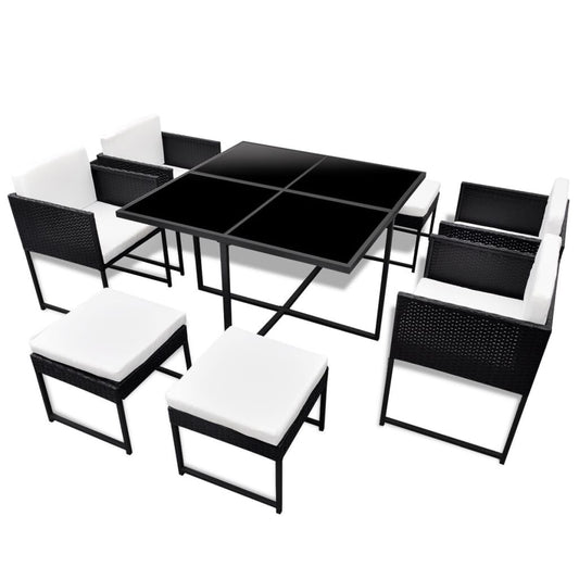 Vidaxl Set Comedor De Jardín 9 Piezas Y Cojines Ratán Sintético Negro_0