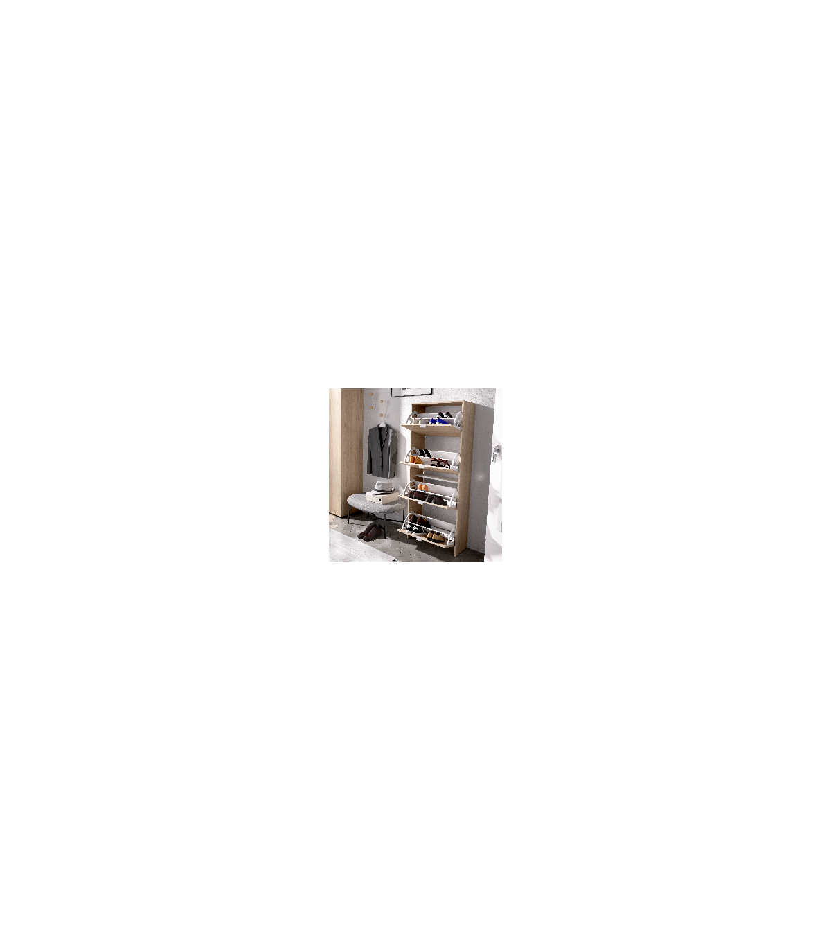 Mueble Zapatero Jaen Con 4 Trampones En Natural. 61 Cm(ancho) 149 Cm(altura) 25 Cm(fondo)_1