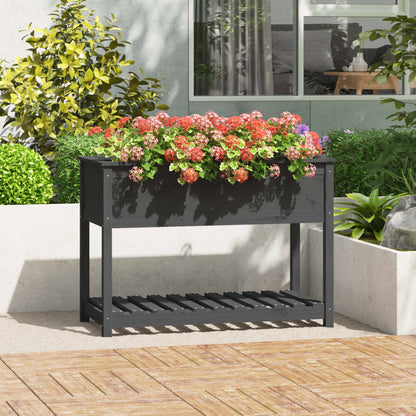 Jardinera Con Estante Madera Maciza De Pino Gris 111,5x54x81 Cm_1
