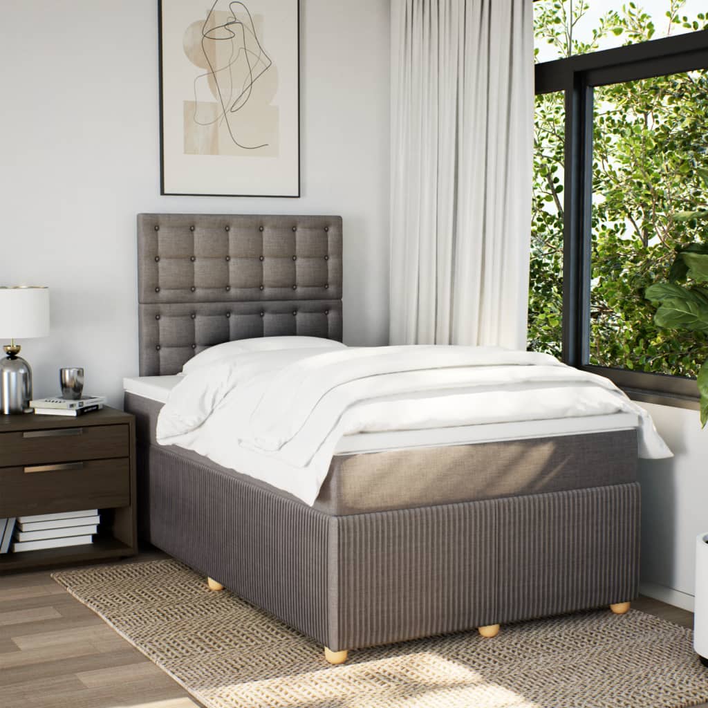 Cama Box Spring Con Colchón Tela Gris Taupe 120x190 Cm / Vetonek_4