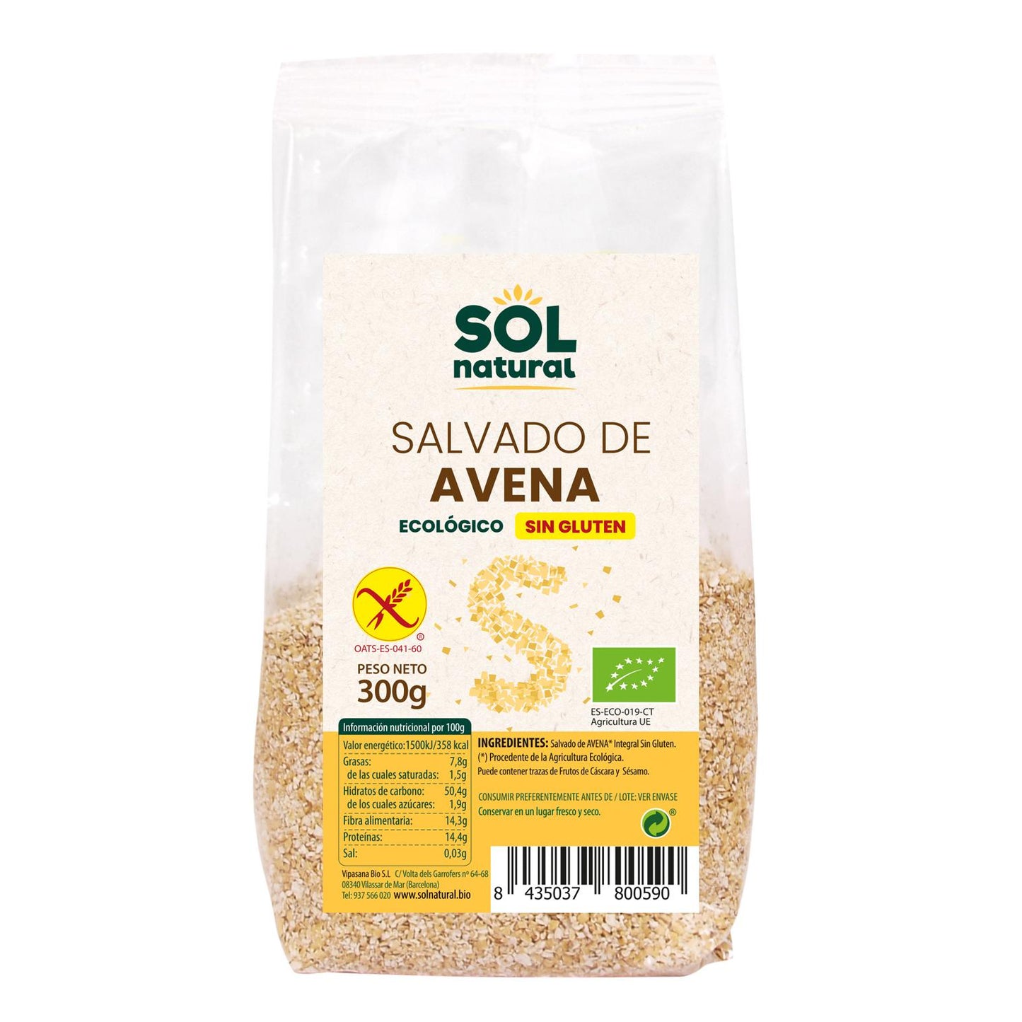 Salvado de avena sin gluten Sol Natural 300g