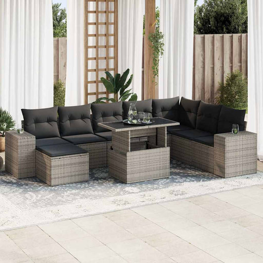 Set De Sofás De Jardín Con Cojines 9 Pzas Ratán Sintético Gris / Vetonek_0