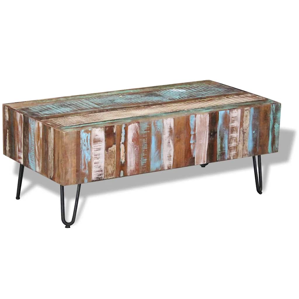 Mesa De Centro Madera Maciza Reciclada 100x50x38 Cm._2