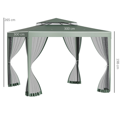 Outsunny Carpa De Jardín 3x3 M Con 4 Mosquiteras Y Techo De Ventilación Verde_2