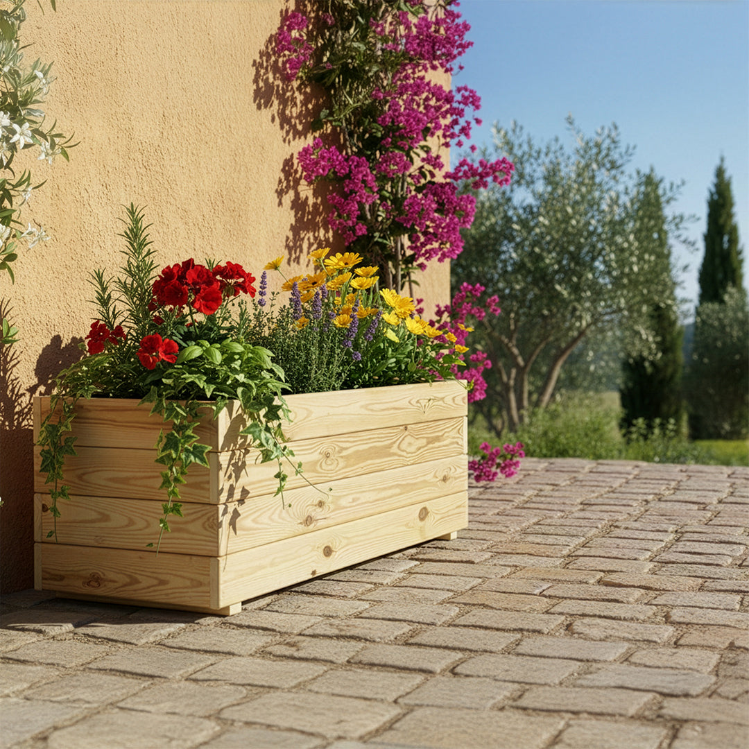 Jardinera Rectangular De Madera Tratada 100x40x40 Cm Ghio Hortalia_1
