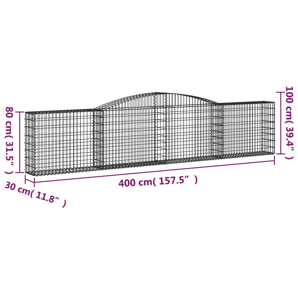 Cestas De Gaviones 3 Uds Forma De Arco Hierro 400x30x80/100 Cm_5