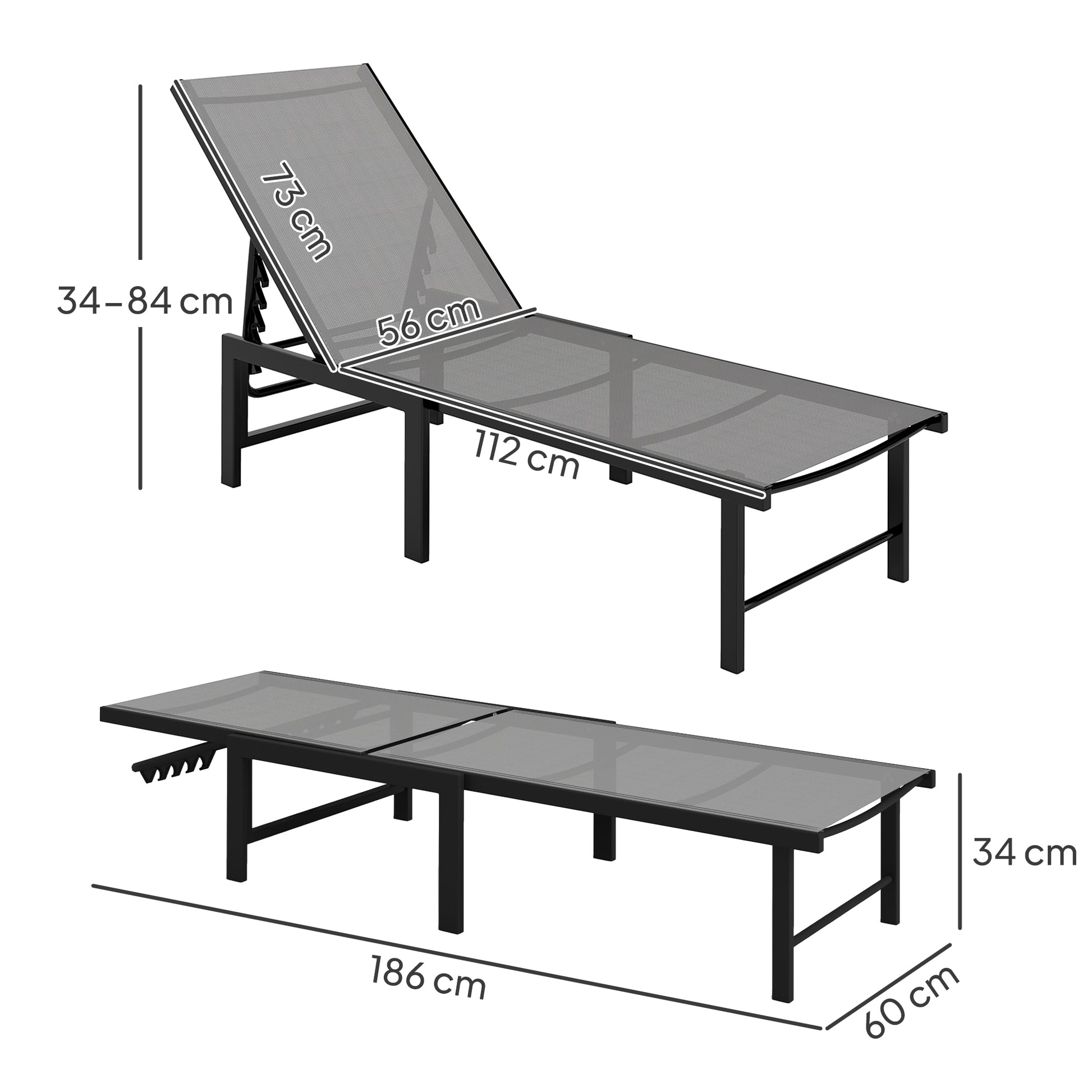 Outsunny Tumbona Jardín Exterior Con Respaldo Ajustable 166x60x84 Cm Gris_2