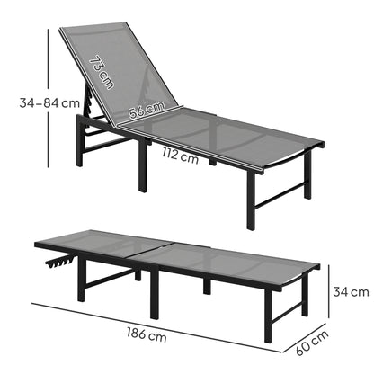 Outsunny Tumbona Jardín Exterior Con Respaldo Ajustable 166x60x84 Cm Gris_2