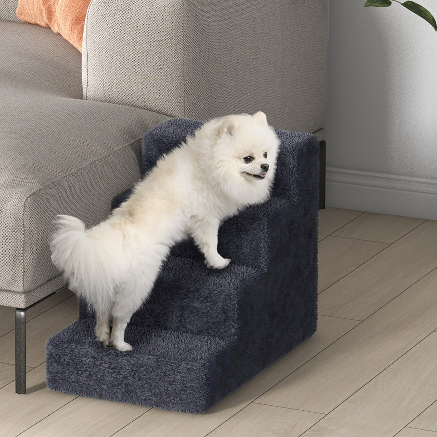 Pawhut Escalera Para Perros De 4 Peldaños Con Funda Extraíble 60x35x44 Cm Gris_4