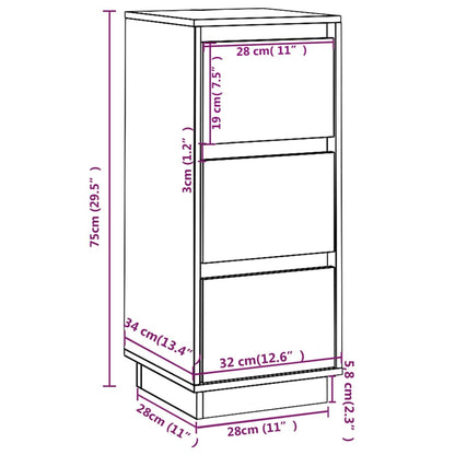 Aparador De Madera Maciza De Pino Blanco 32x34x75 Cm / Vetonek_2