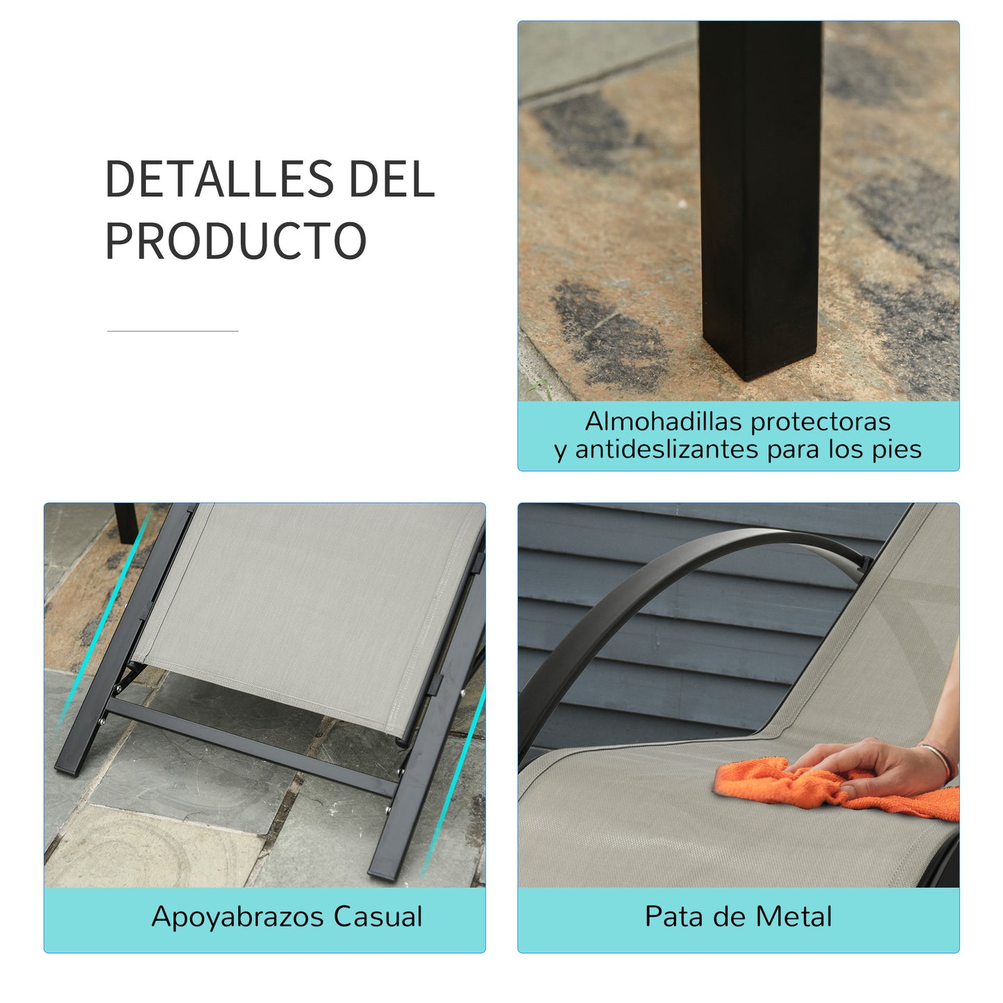 Outsunny Set De 2 Tumbonas Jardín Exterior Con Mesa Auxiliar Reposabrazos Gris_4