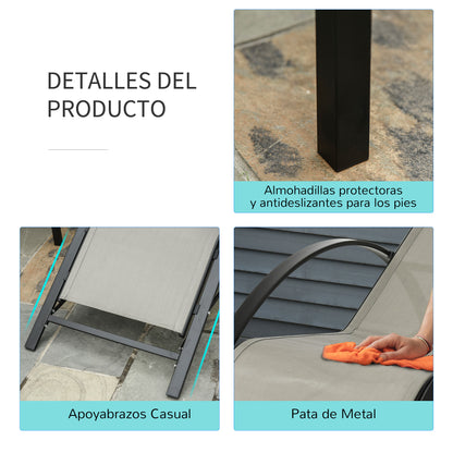 Outsunny Set De 2 Tumbonas Jardín Exterior Con Mesa Auxiliar Reposabrazos Gris_4
