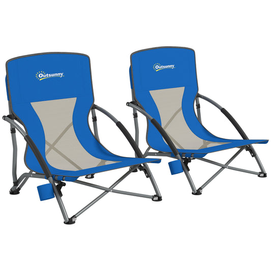 Outsunny Pack De 2 Sillas De Playa Plegables Ligeras Con Respaldo De Malla Azul_0