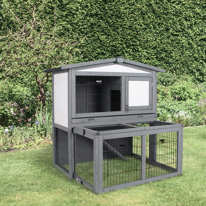 Pawhut Conejera De Exterior Madera Con Techo Abatible Y Zona Abierto Telescópica_1