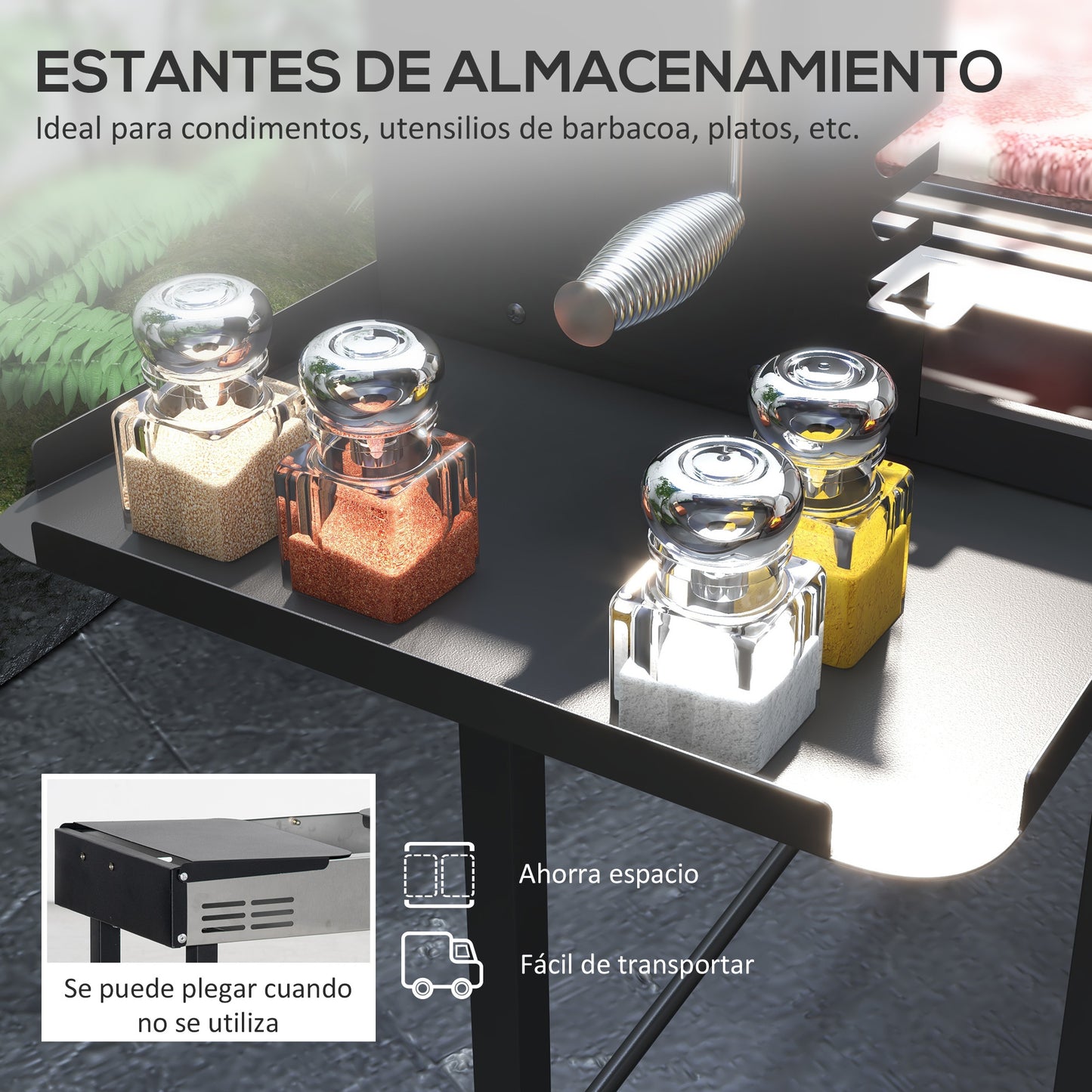 Outsunny Barbacoa De Carbón Portátil Con Pincho Giratorio Estantes Negro_5