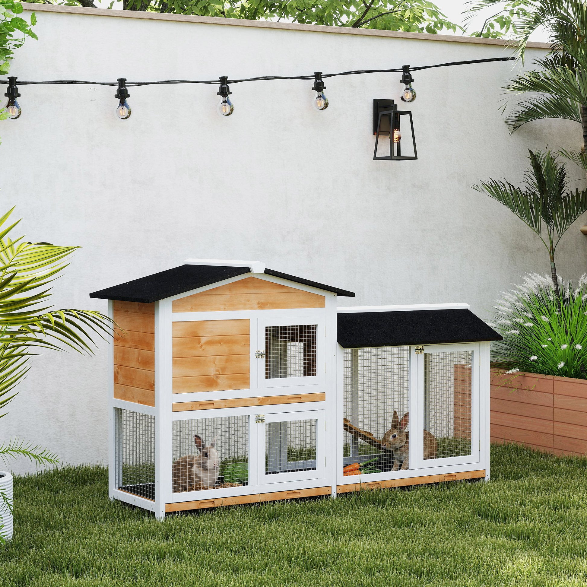 Pawhut Conejera De Madera Exterior Con Techo Asfáltico 157,4x53x93,5cm Natural_1