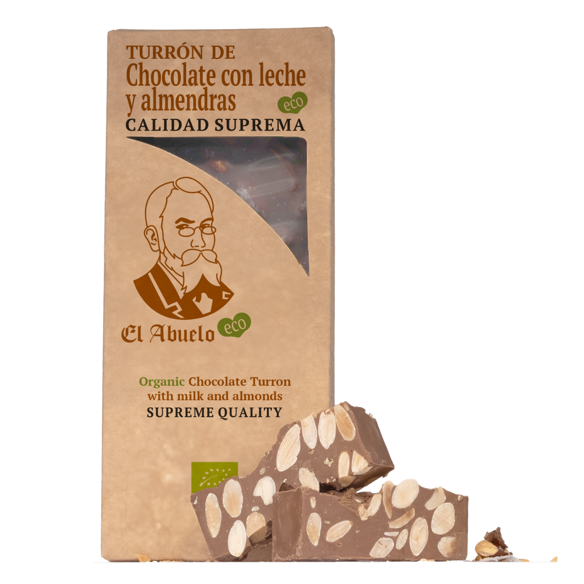 Turrón de Chocolate con Leche y Almendras BIO El Abuelo, 200 g