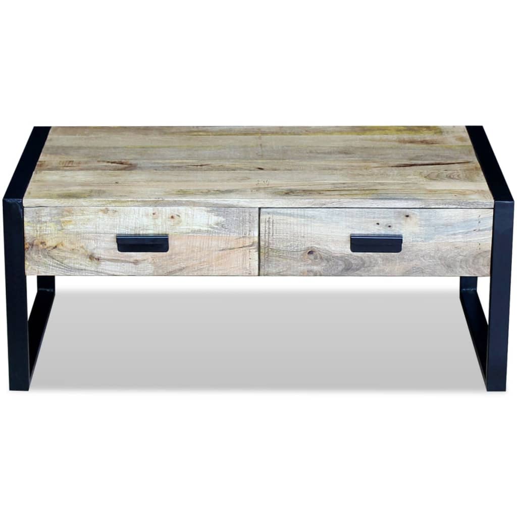 Mesa De Centro Con 2 Cajones Madera Maciza Mango 100x60x40 Cm_4
