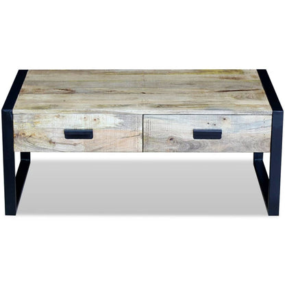 Mesa De Centro Con 2 Cajones Madera Maciza Mango 100x60x40 Cm_4